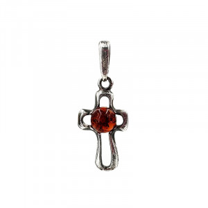 Pendentif croix - Ambre et argent 0.925 - Pièce unique - 202301_23