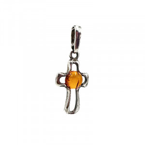 Pendentif croix - Ambre et argent 0.925 - Pièce unique - 202301_24