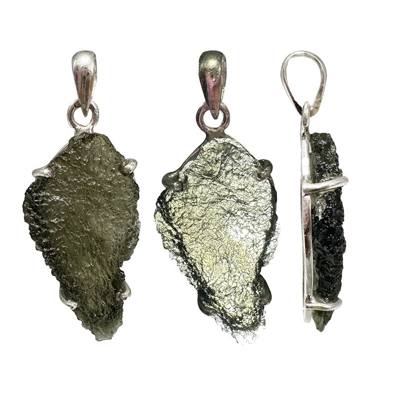Pendentif en Moldavite et bélière en argent 0.925 - Pièce unique - 202304_97