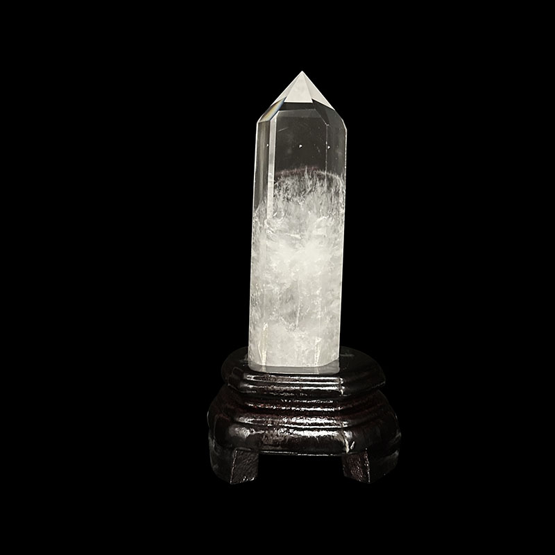 Pointe de cristal de roche extra sur socle bois - Pièce unique - 202402_163