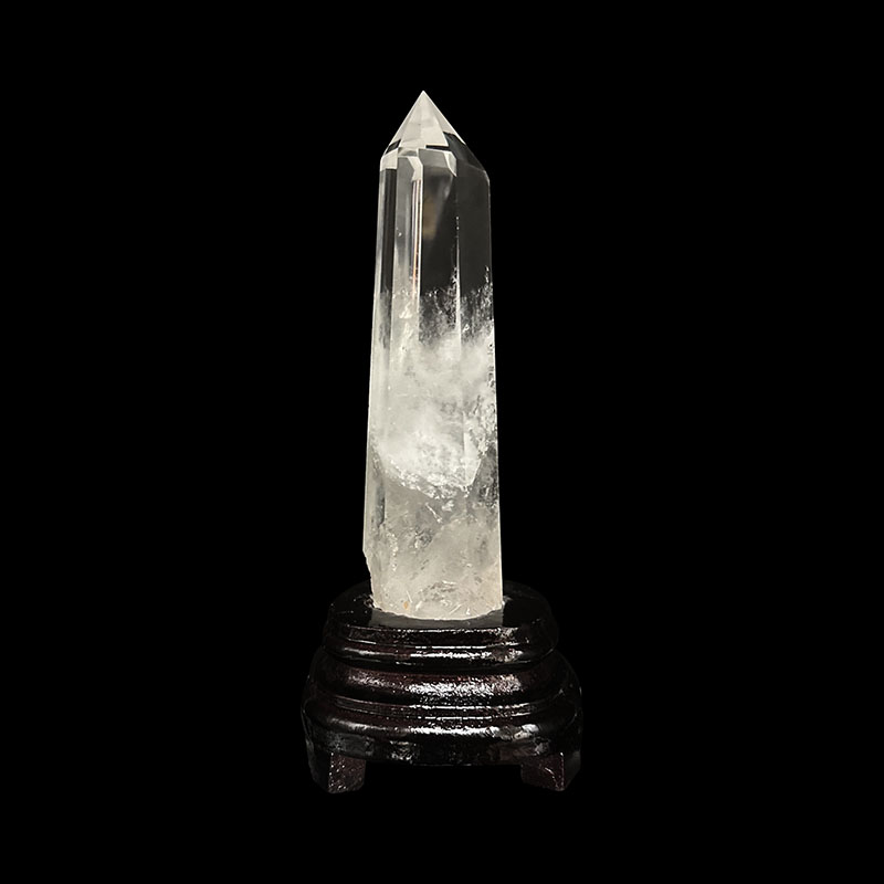 Pointe de cristal de roche extra sur socle bois - Pièce unique - 202402_164