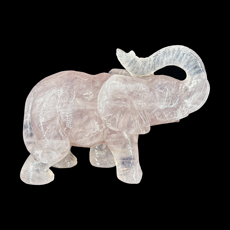 Statuette éléphant en Quartz rose - Pièce unique - 202403_36