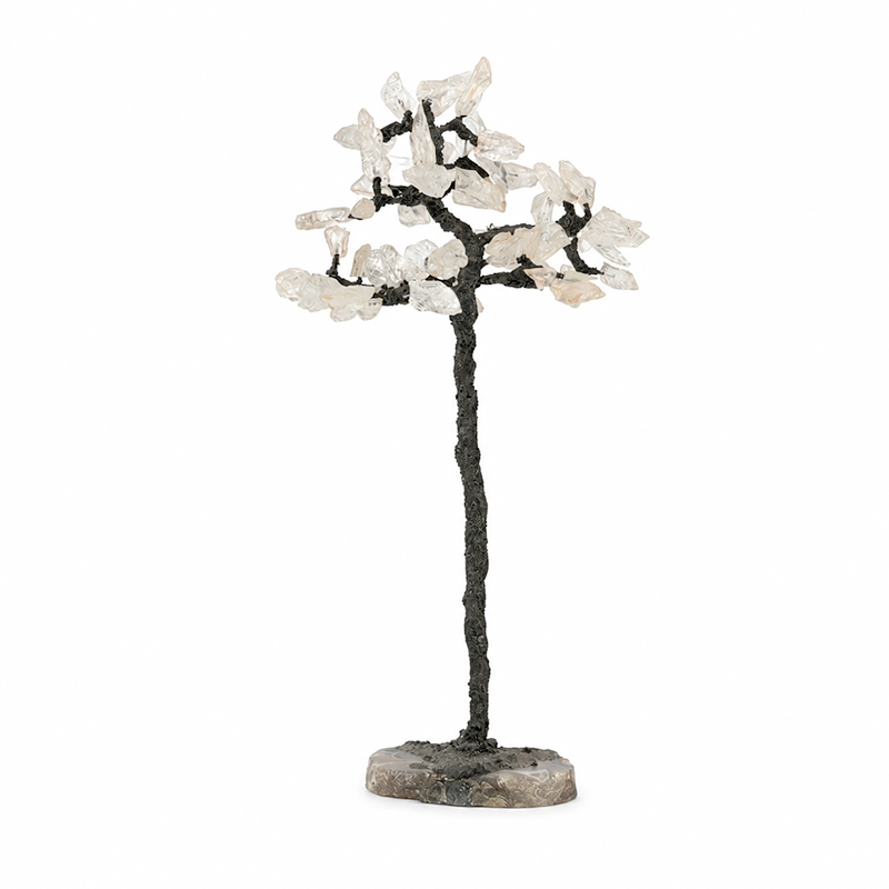 Bonsaï en Cristal de Roche brut sur socle en Agate - Pièce unique - 202608_192