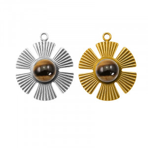 Pendentif Fleur Œil de Tigre Acier - 5 pièces
