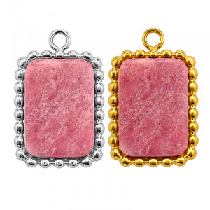 Breloque Rectangle Rhodonite Acier - 5 pièces