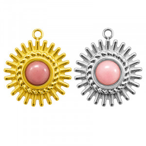 Breloque Soleil Rhodonite – Acier - 5 pièces