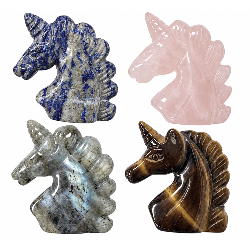 Tete de licorne lapis, quartz rose, oeil de tigre ou Labradorite