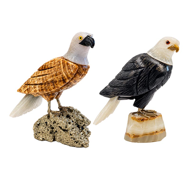 Oiseaux en pierres fines sur socle – 9 à 13 cm