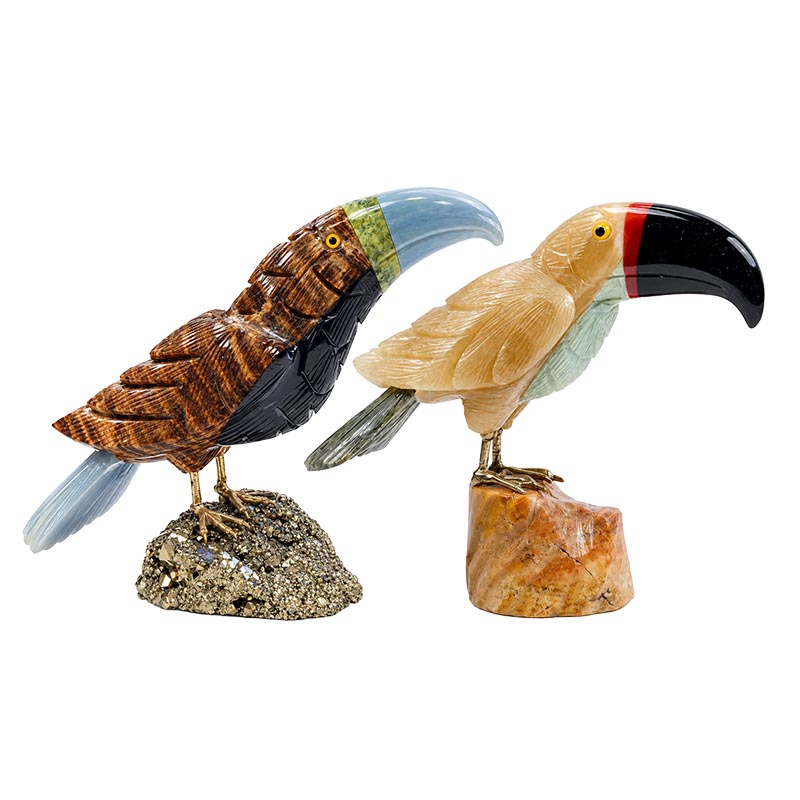 Oiseaux en pierres fines sur socle – 9 à 13 cm