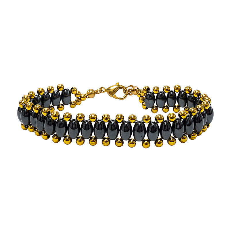 Bracelet tissé en Hématite - Finition Dorée - 5 pièces