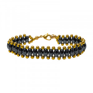 Bracelet tissé en Hématite - Finition Dorée - 5 pièces