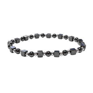 Bracelet en Hématite – Cubes et Perles Rondes - 10 pièces