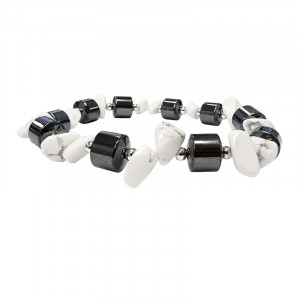 Bracelet en Hématite et Howlite – Tubes et Pierres Baroques - 10 pièces