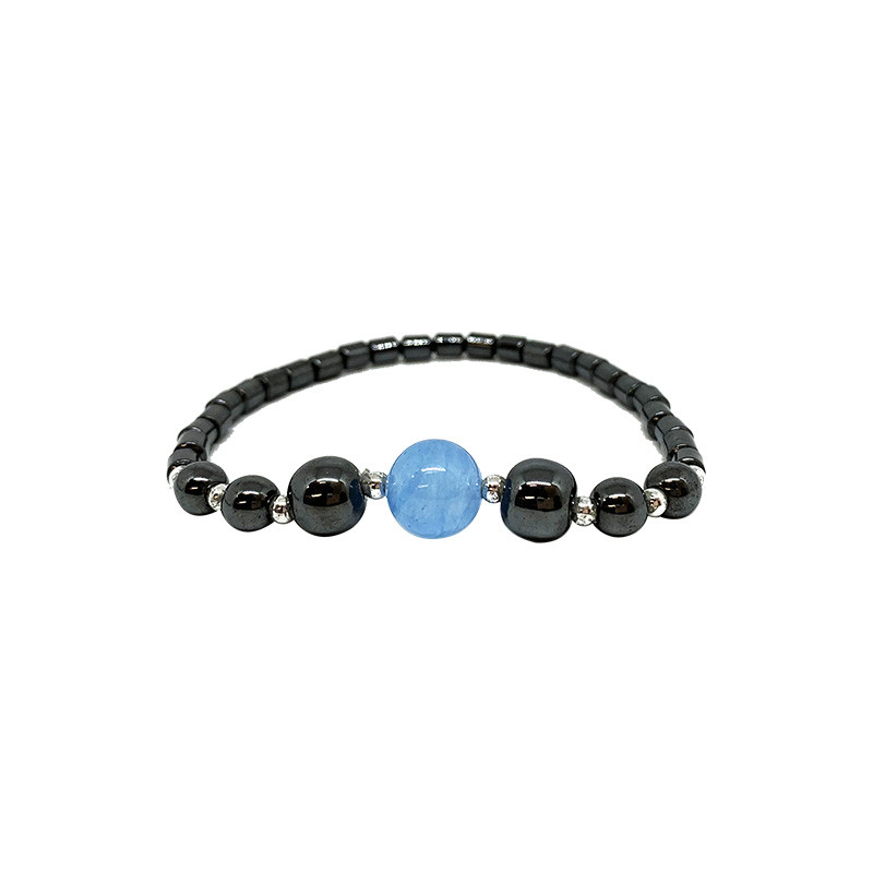 Bracelet hématite et jade teinté bleu 10 pces