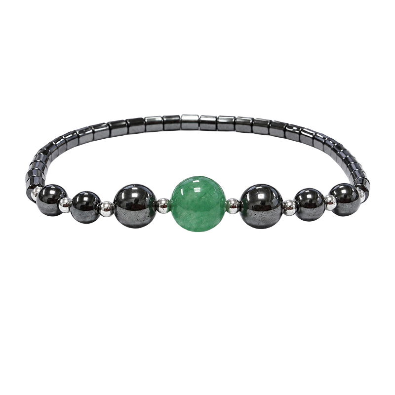 Bracelet hématite avec avec agate teintée verte 10 pièces