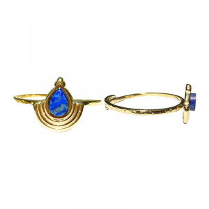 Bague réglable acier argenté ou doré avec cabochon lapis