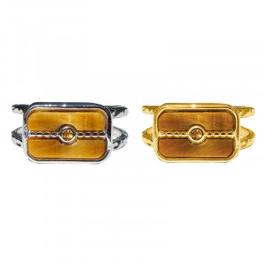 Bague Réglable Acier doré ou argenté avec Cabochon Œil de Tigre
