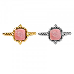 Bague réglable acier ou acier doré cabochon en rhodonite