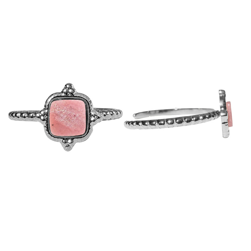 Bague réglable acier ou acier doré cabochon en rhodonite
