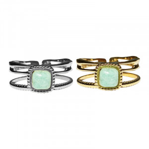 Bague réglable acier cabochon amazonite