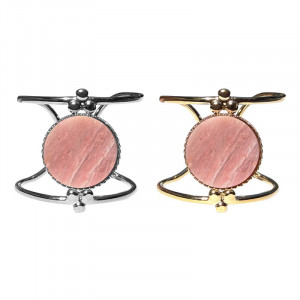 Bague réglable acier cabochon rhodonite