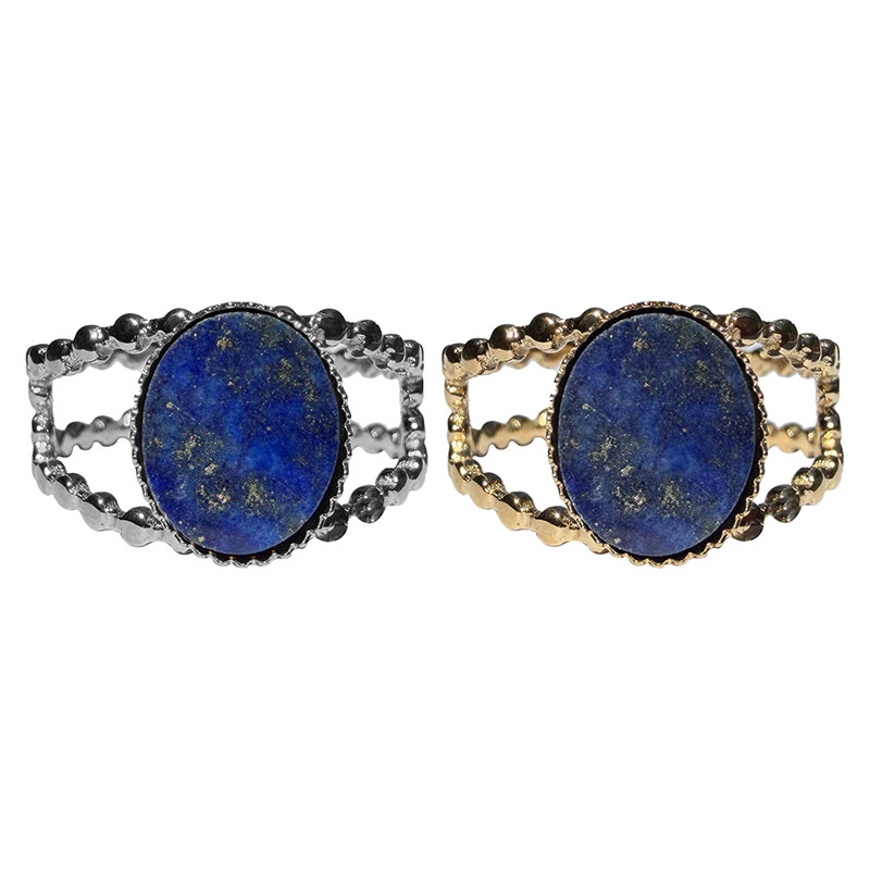 Bague réglable acier cabochon oval lapis lazuli