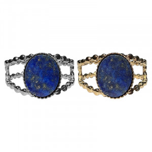 Bague réglable acier cabochon oval lapis lazuli