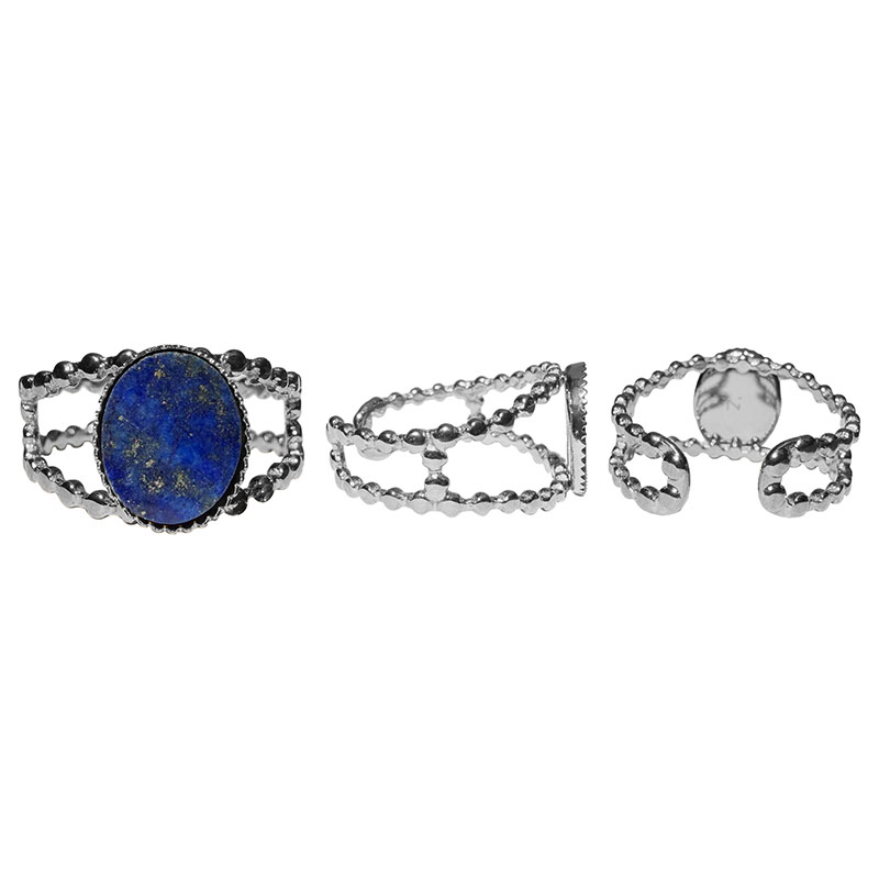 Bague réglable acier cabochon oval lapis lazuli