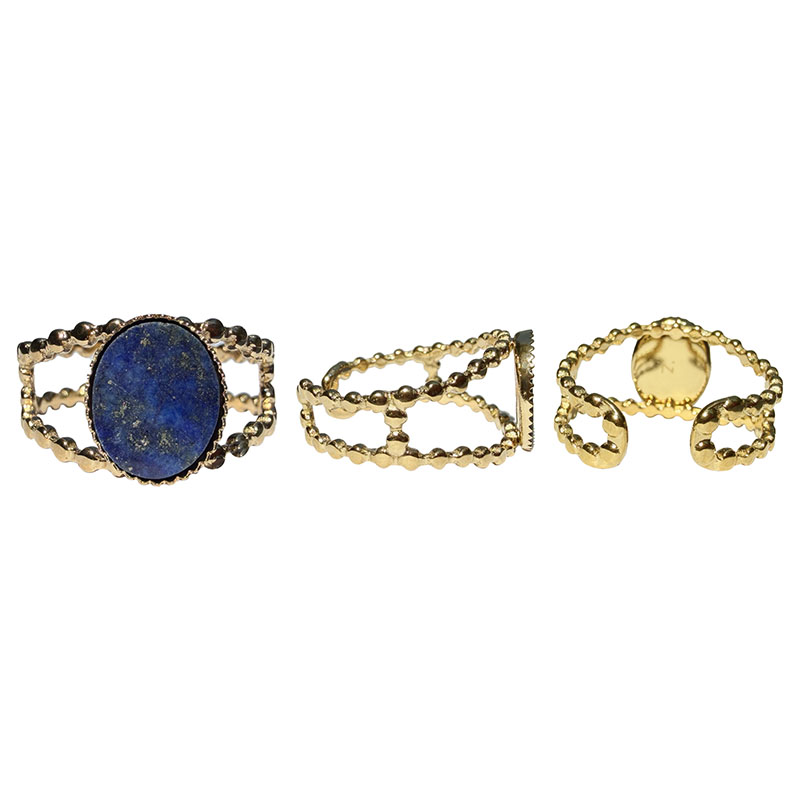Bague réglable acier cabochon oval lapis lazuli