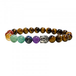 Bracelet chakra 8mm oeil de tigre et bouddha