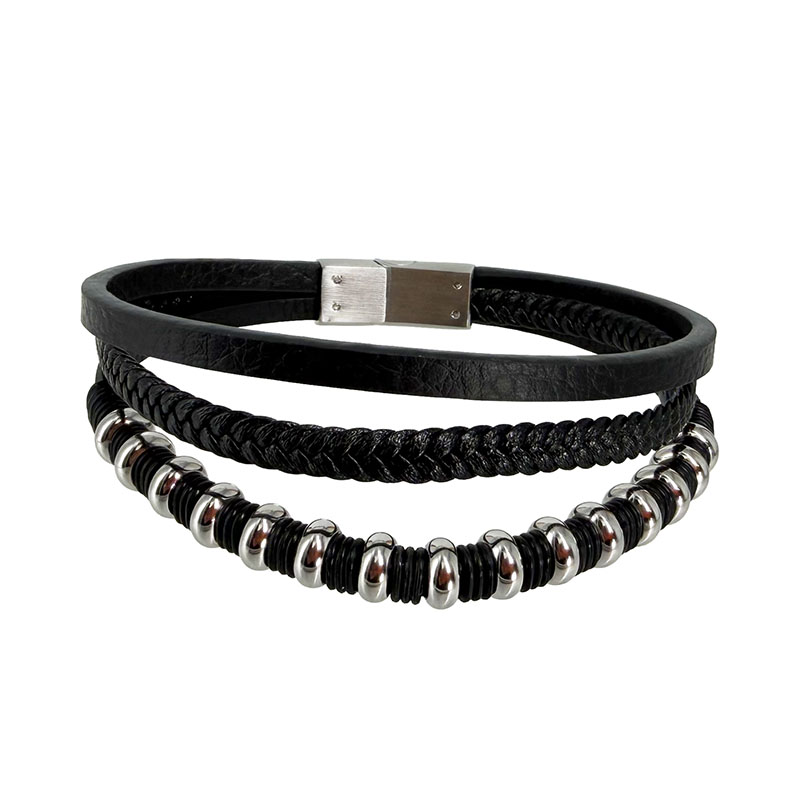 Bracelet Homme Cuir Fermoir Acier - 22 cm - BCU1