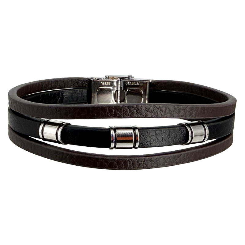 Bracelet Homme Cuir Fermoir Acier - 22 cm - BCU2
