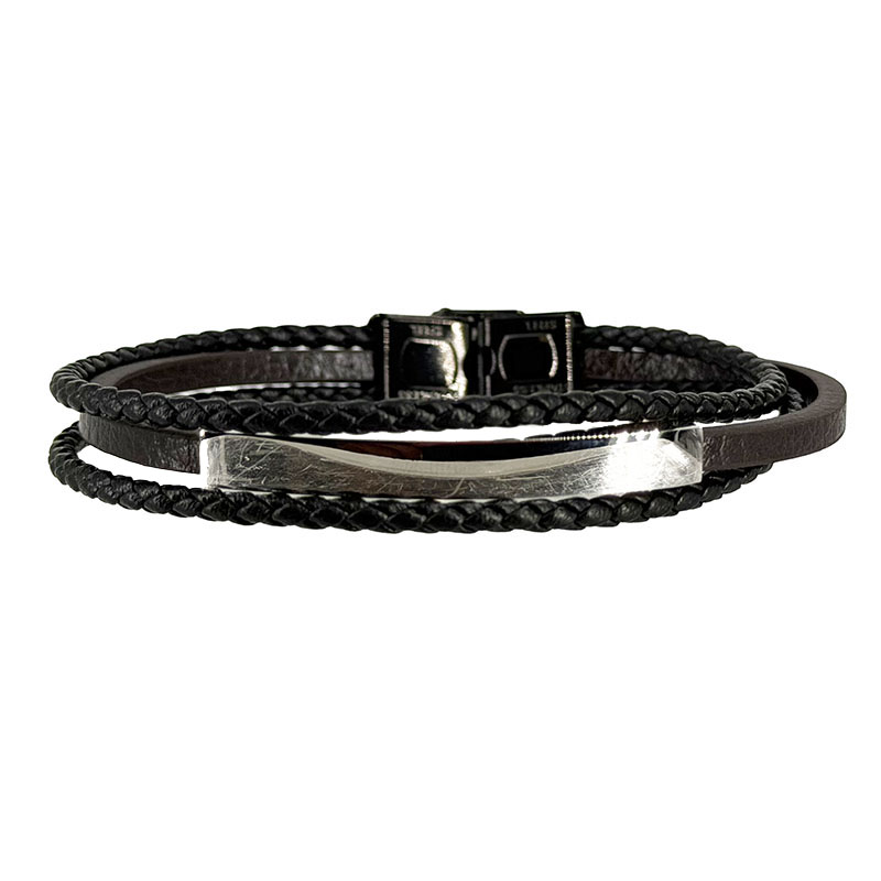 Bracelet Homme Cuir Fermoir Acier - 22 cm - BCU3