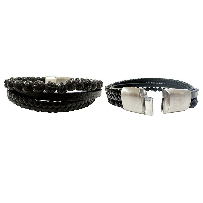 Bracelet 2 rangs cuir 1 rang Lave 6 mm - 21 ou 23 cm - La pièce