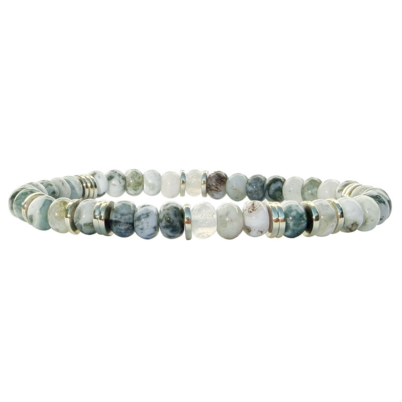 Bracelet Disque 4 x 6 mm - Agate Arbre et Hématite Dorée