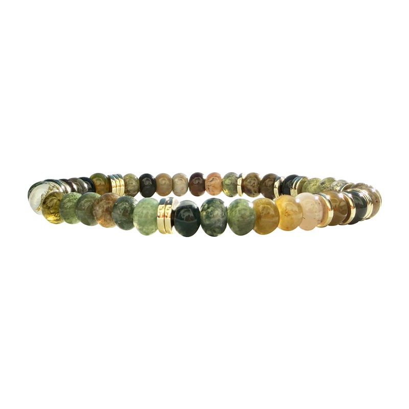 Bracelet Disque 4 x 6 mm - Agate Indienne et Hématite Dorée