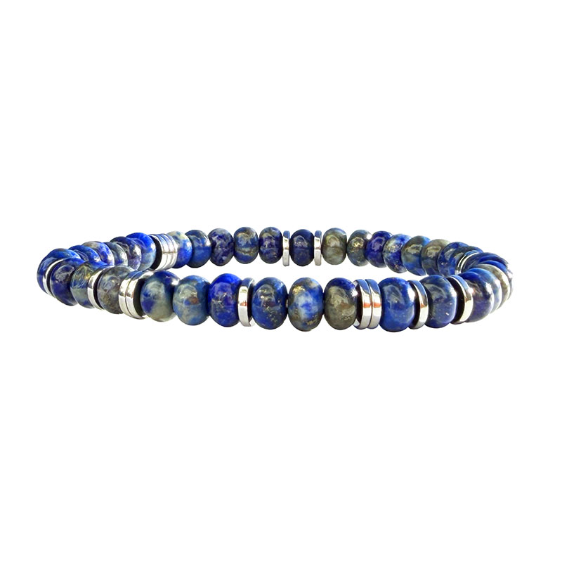 Bracelet Disque 4 x 6 mm - Lapis Lazuli et Hématite Argentée