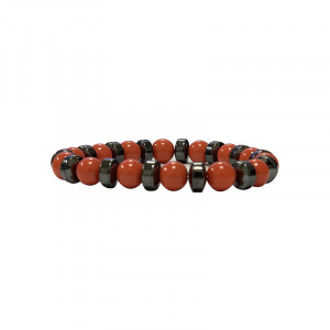 Bracelet hématite et bambou de mer teinté rouge (lot de 10)