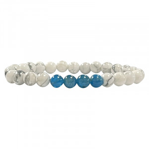 Bracelet 6 mm - Howlite et 4 perles en Apatite - la pièce