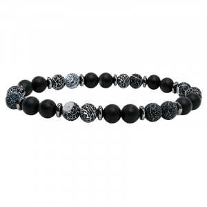 Bracelet Homme 8 mm onyx dépoli - Pierre synthétique toile d'araignée