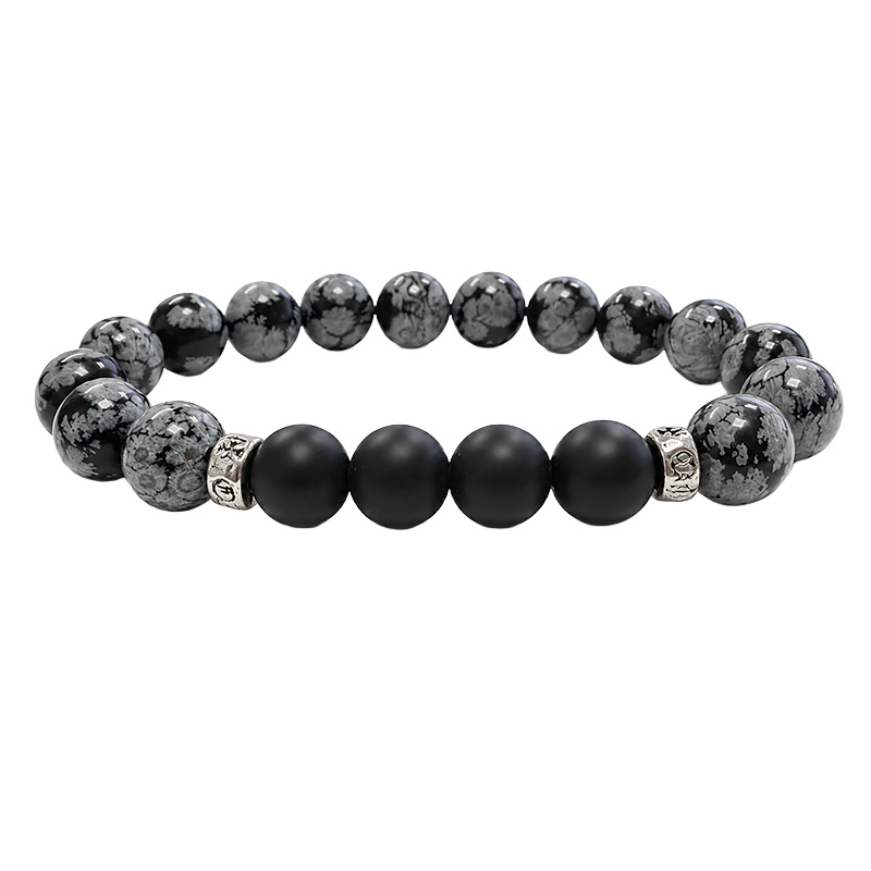 Bracelet Obsidienne mouchetée et Onyx - homme 10mm dépoli