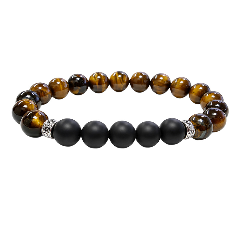 Bracelet oeil de tigre et onyx dépoli - homme 10mm dépoli