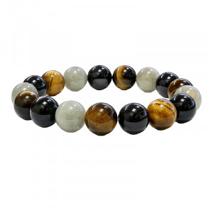 Bracelet Homme en Labradorite, Tourmaline et Œil de Tigre – Perles 12 mm - La pièce