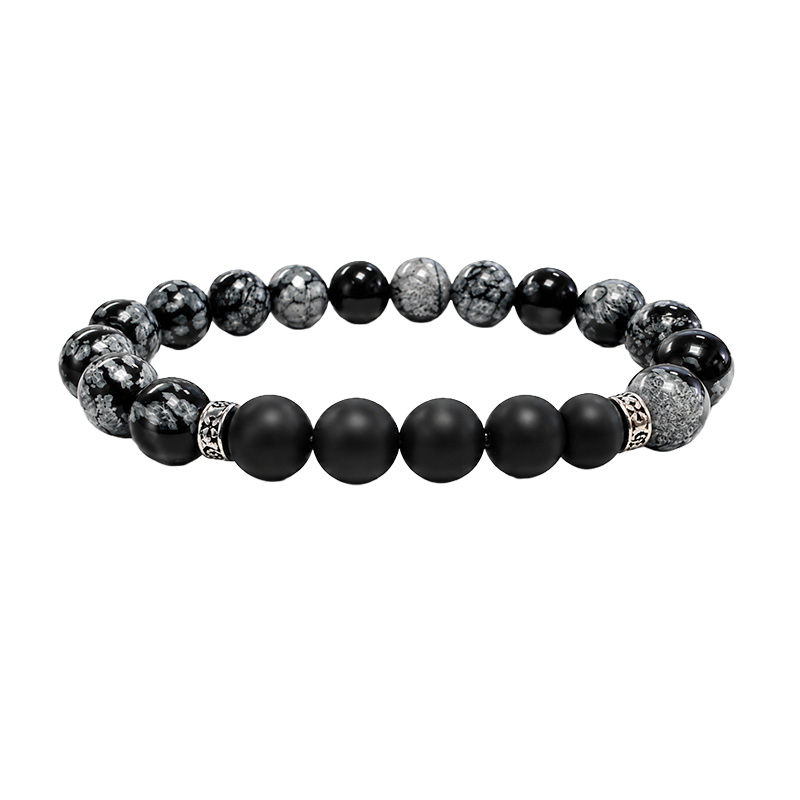 Bracelet Obsidienne mouchetée et Onyx - homme 10mm dépoli