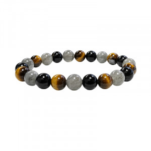Bracelet 8 ou 6 mm labradorite, oeil de tigre, tourmaline noire