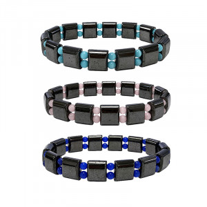 Bracelets magnétiques et oeil de chat synth. lot 5 pcs