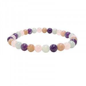 Bracelet en Pierre de soleil, Quartz rose, Aigue Marine et Lépidolite