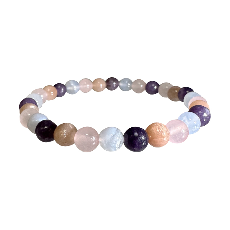 Bracelet en Pierre de soleil, Quartz rose, Calcédoine et Lépidolite