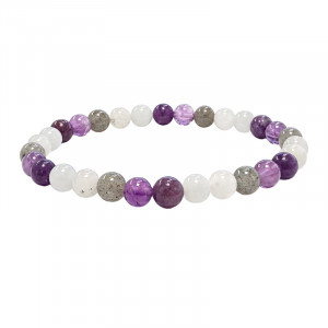 Bracelet en pierre de lune, labradorite, améthyste, lépidolite et aigue marine