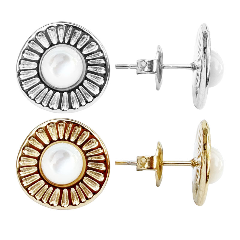 Boucles oreilles puces cabochon pierre de lune